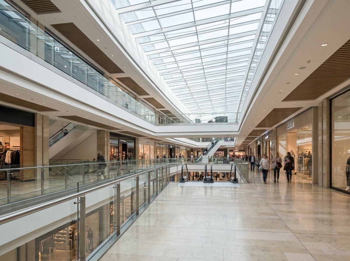 Атриум торгового центра Dordoy Plaza с натуральным освещением